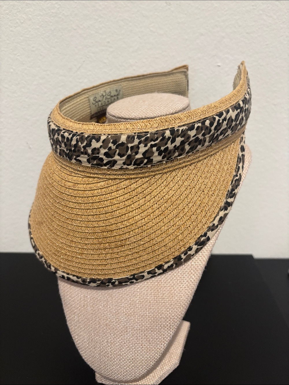 Sun 'N' Sand Straw Sun Visor with Leopard Print Trim – One Size